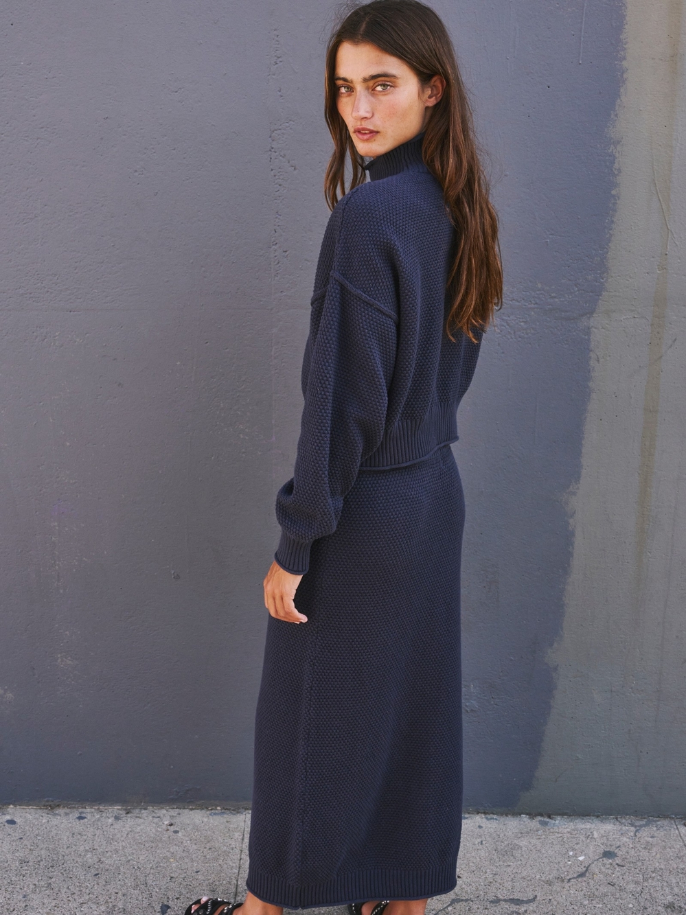 NWT Free People Hailee Navy Sweater & Midi Skirt Set 100% Cotton XS